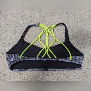 Blue white pattern neon yellow Lululemon sports bra